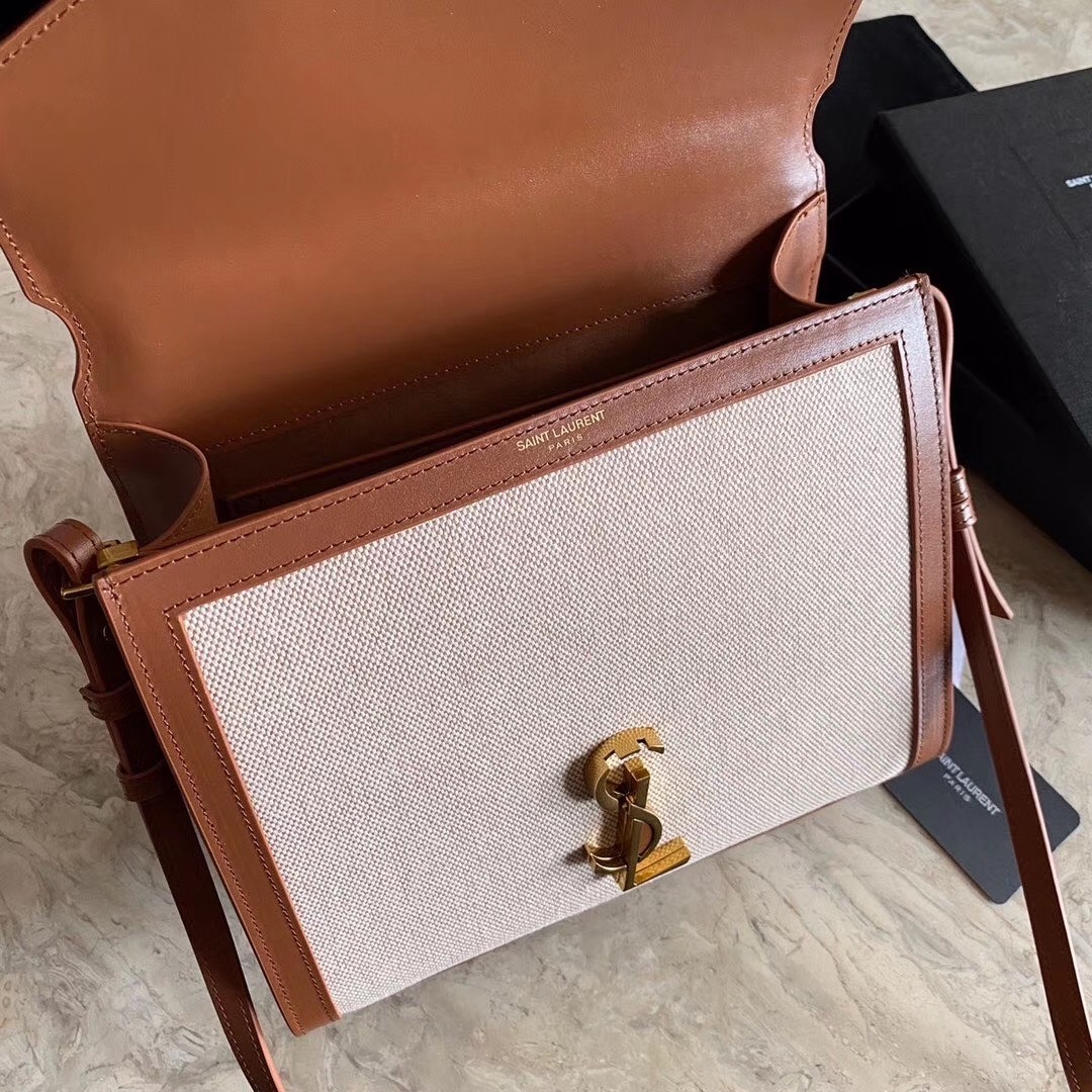 Sa**t Lau*nt cassandra medium bag in beige canvas