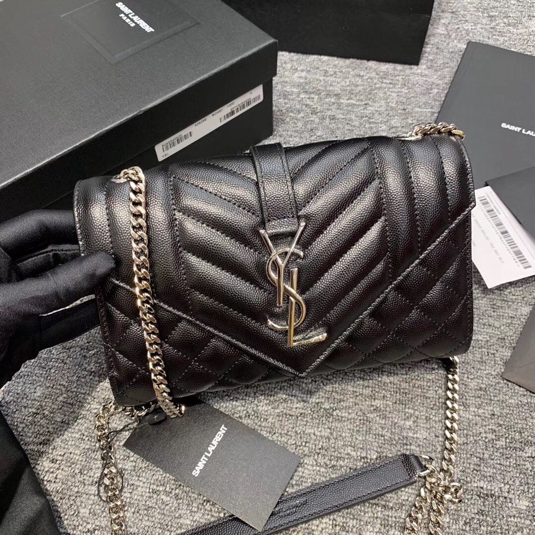 Sa**t Lau*nt small envelope bag in noir grained leather