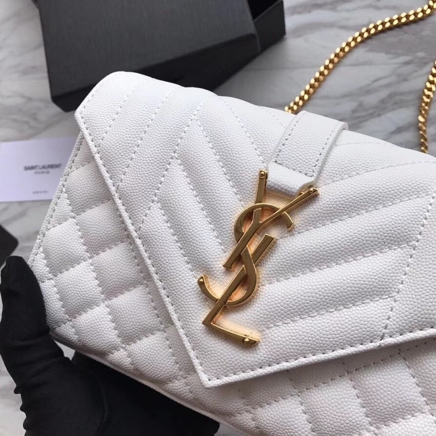 Sa**t Lau*nt small envelope bag in white grained leather