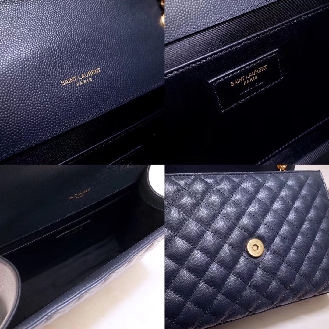 Sa**t Lau*nt medium envelope bag in navy blue grained leather