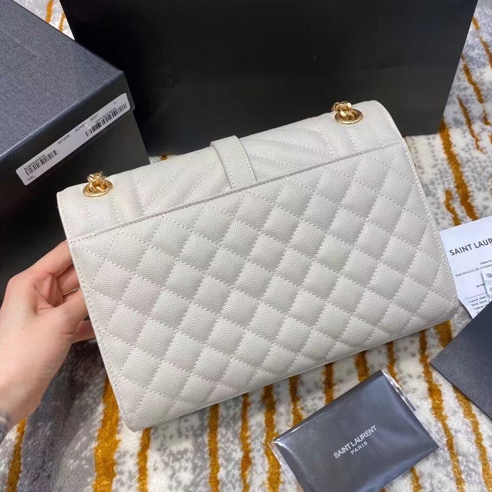 Sa**t Lau*nt medium envelope bag in white grained leather