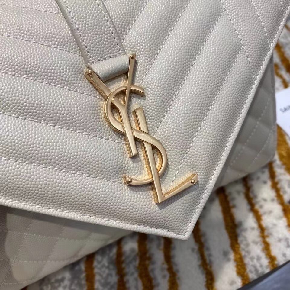 Sa**t Lau*nt medium envelope bag in white grained leather