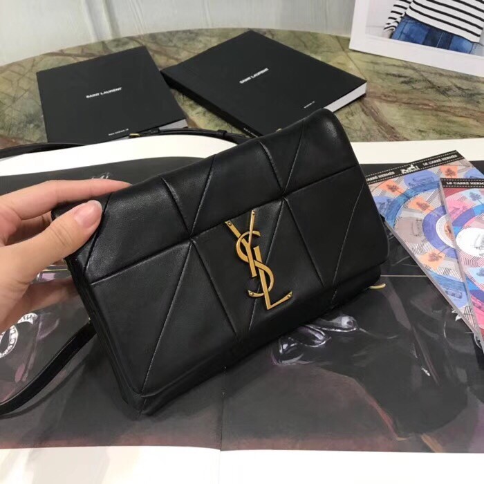 Sa**t Lau*nt jamie chain wallet in black patchwork lambskin