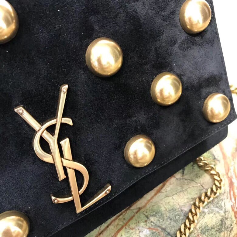 Sa**t Lau*nt medium kate bag in black suede and studs