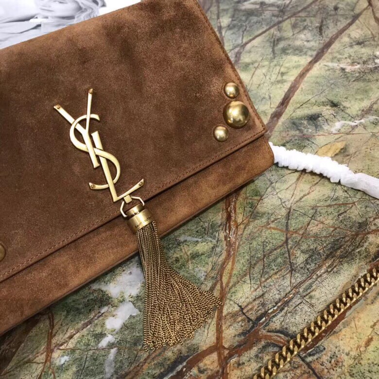 Sa**t Lau*nt medium kate tassel bag in brown suede and studs