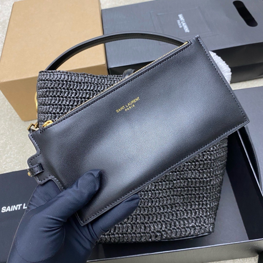 Sa**t Lau*nt le 37 bucket bag in black woven raffia