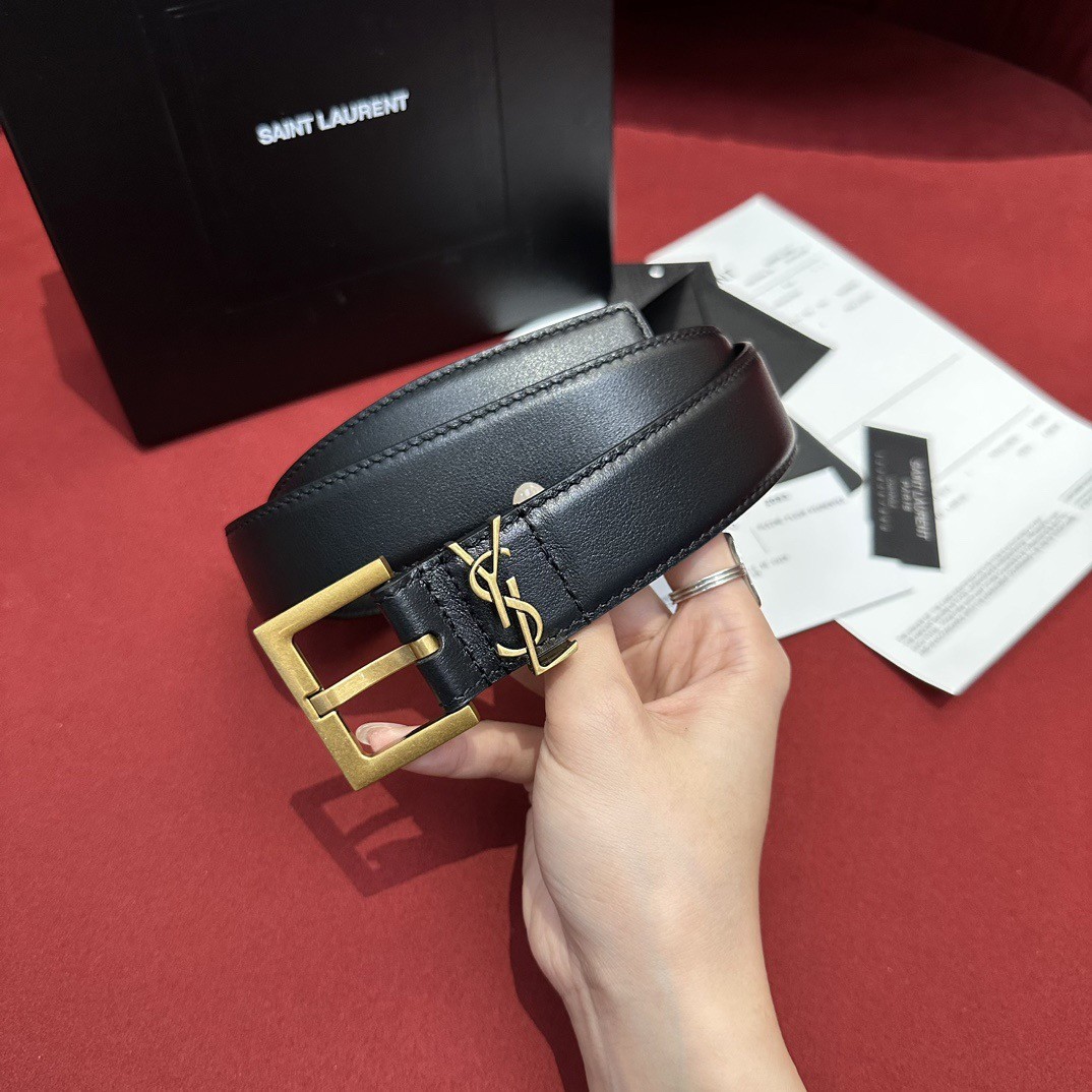Sa**t Lau*nt cassandre square buckle belt 20mm in black leather