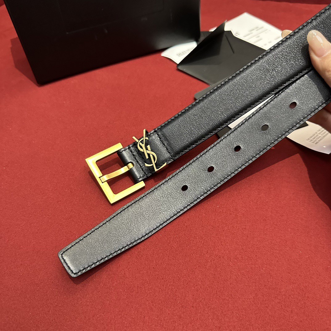 Sa**t Lau*nt cassandre square buckle belt 20mm in black leather