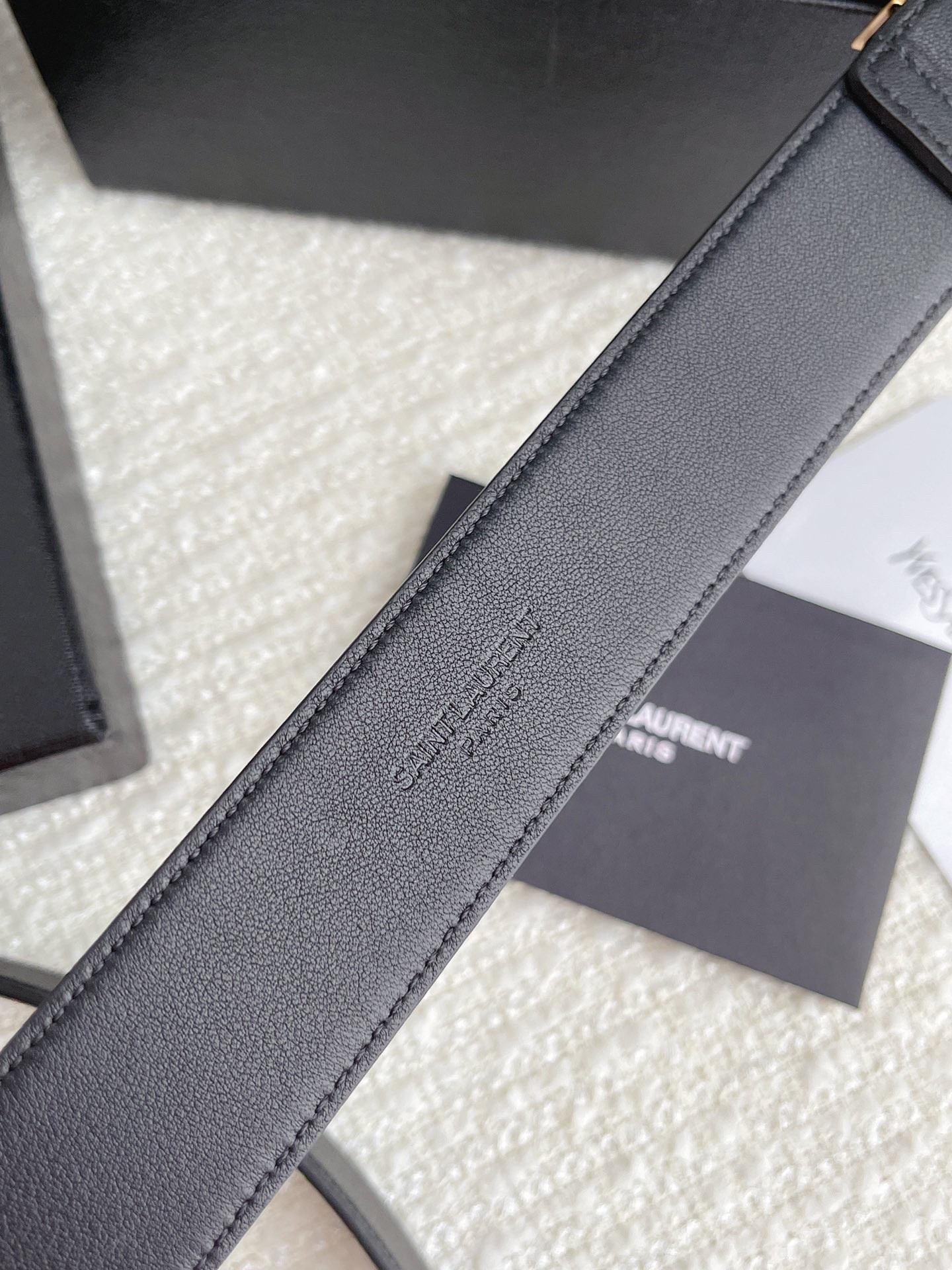 Sa**t Lau*nt cassandre square buckle belt 30mm in black leather