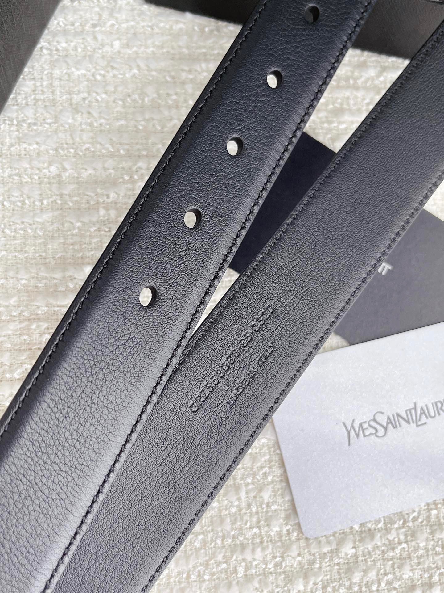 Sa**t Lau*nt cassandre square buckle belt 30mm in all black leather