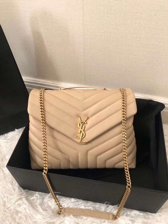 Sa**t Lau*nt loulou medium bag in beige matelasse leather