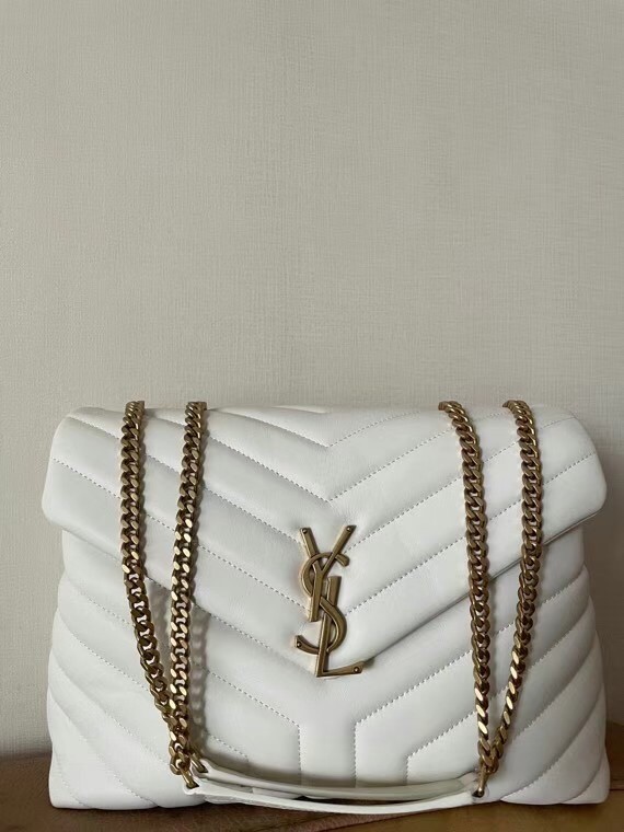 Sa**t Lau*nt loulou medium bag in white matelasse leather