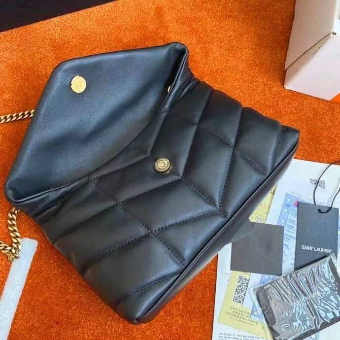 Sa**t Lau*nt puffer toy bag in black lambskin