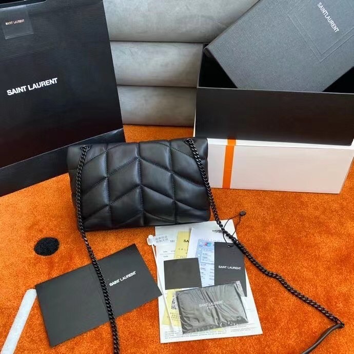 Sa**t Lau*nt so black puffer toy bag in black lambskin