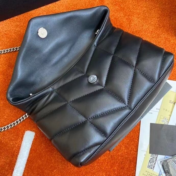 Sa**t Lau*nt puffer toy bag in noir lambskin