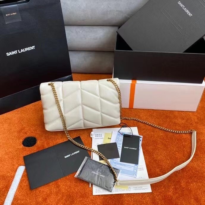 Sa**t Lau*nt puffer toy bag in white lambskin