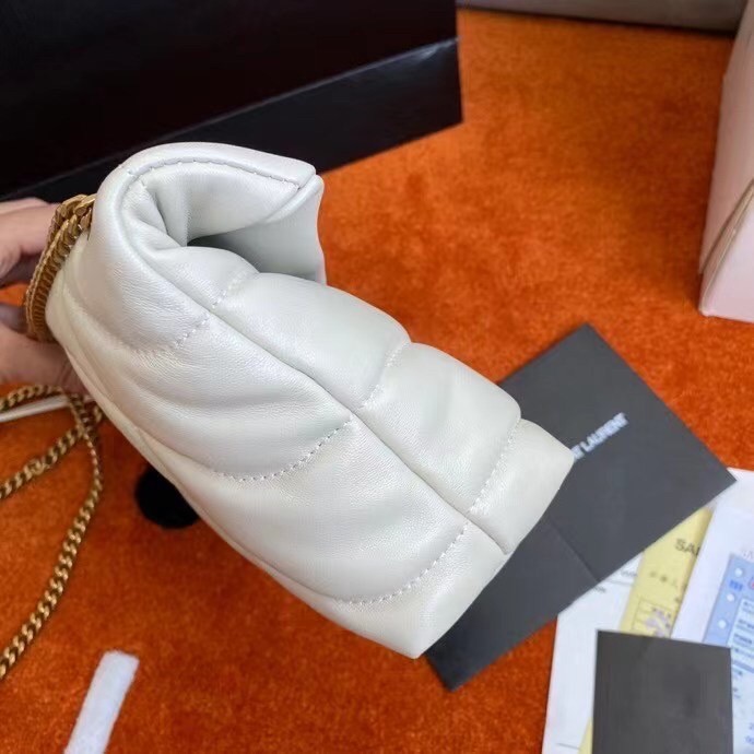 Sa**t Lau*nt puffer toy bag in white lambskin