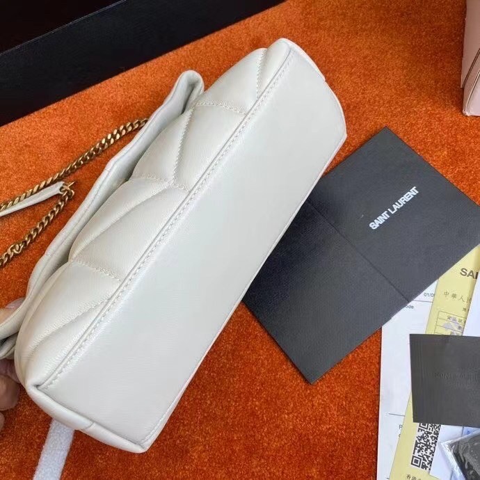 Sa**t Lau*nt puffer toy bag in white lambskin
