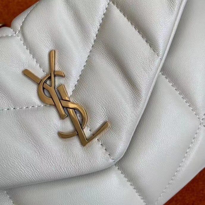 Sa**t Lau*nt puffer toy bag in white lambskin