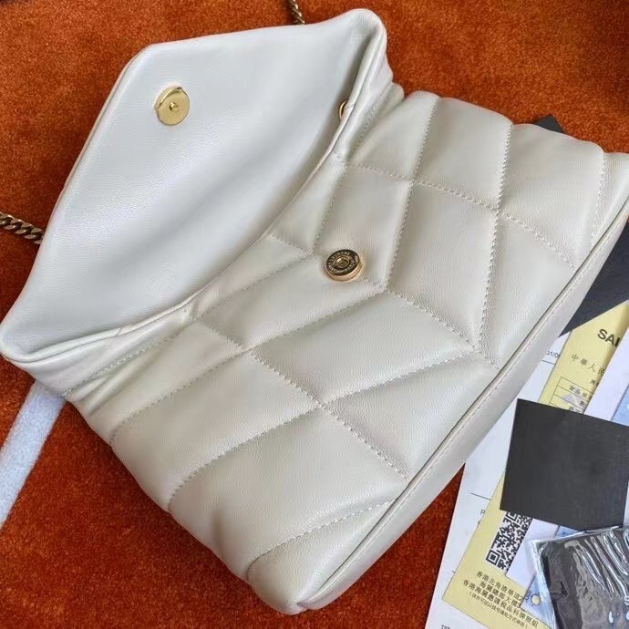 Sa**t Lau*nt puffer toy bag in white lambskin