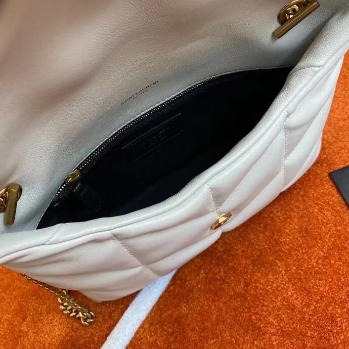 Sa**t Lau*nt puffer toy bag in white lambskin