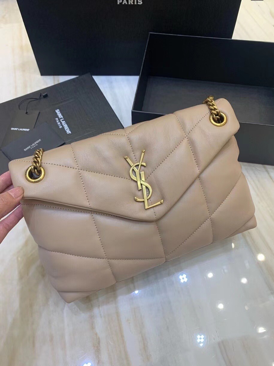 Sa**t Lau*nt small loulou puffer bag in beige lambskin