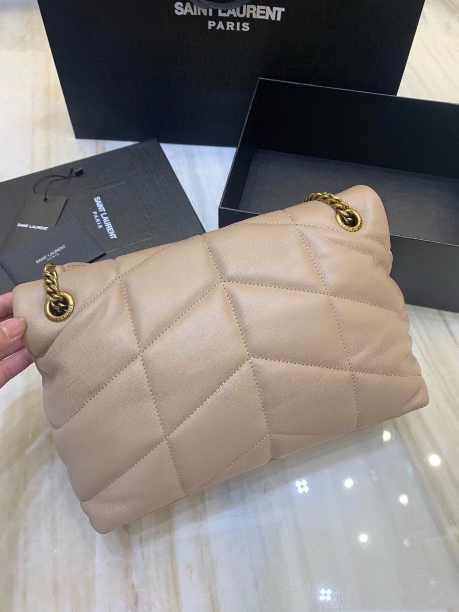Sa**t Lau*nt small loulou puffer bag in beige lambskin