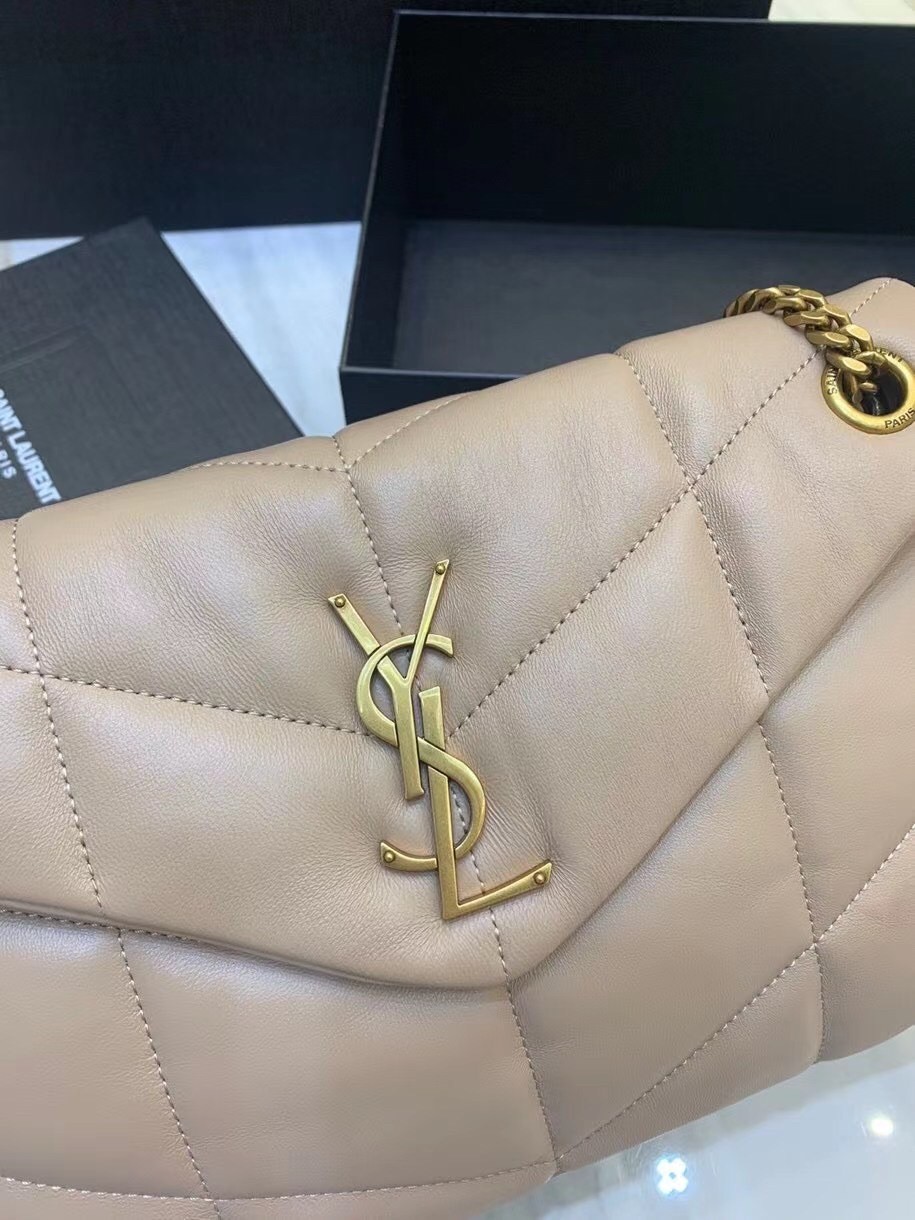 Sa**t Lau*nt small loulou puffer bag in beige lambskin