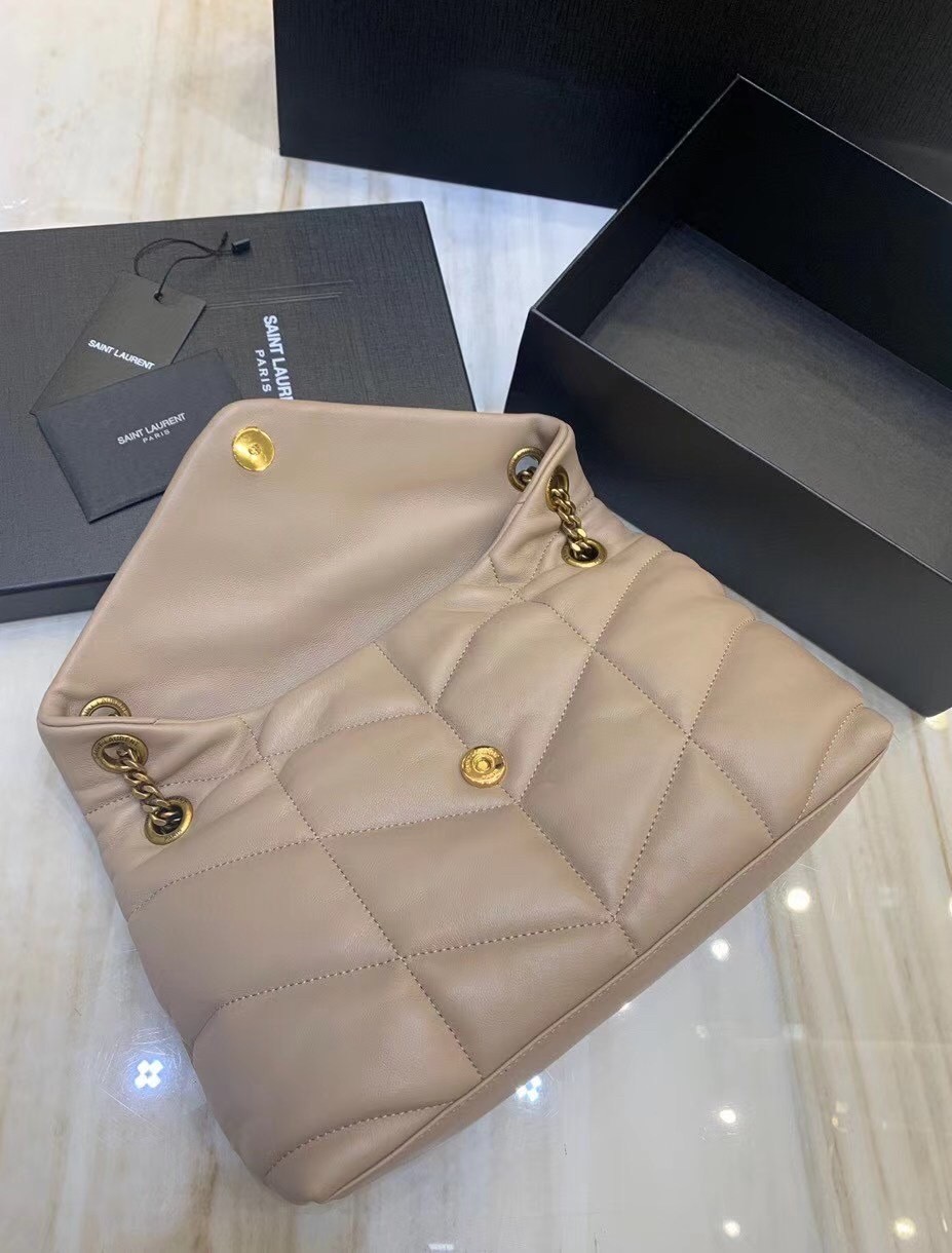 Sa**t Lau*nt small loulou puffer bag in beige lambskin