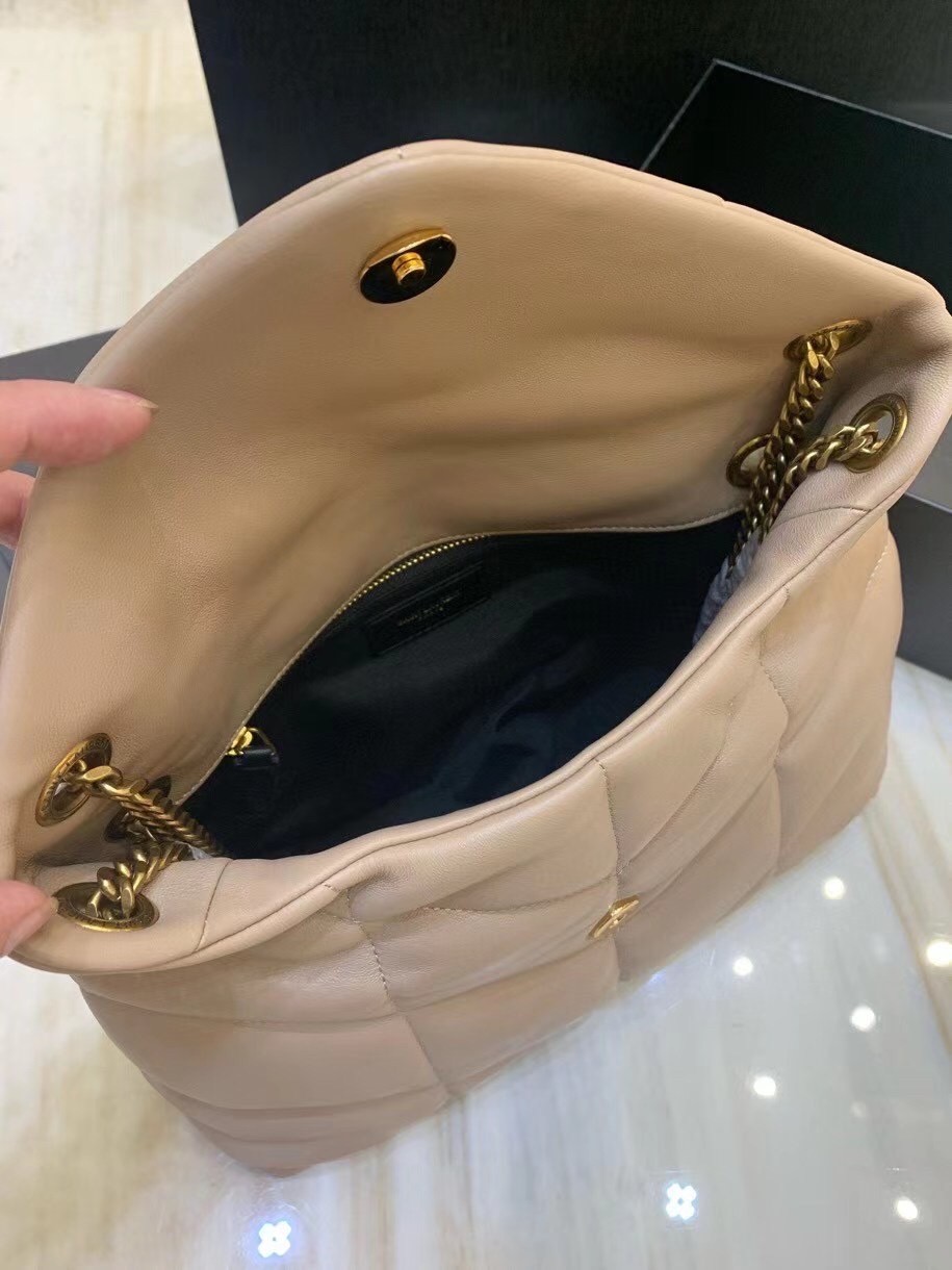 Sa**t Lau*nt small loulou puffer bag in beige lambskin