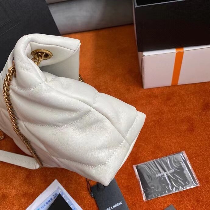 Sa**t Lau*nt small loulou puffer bag in white lambskin