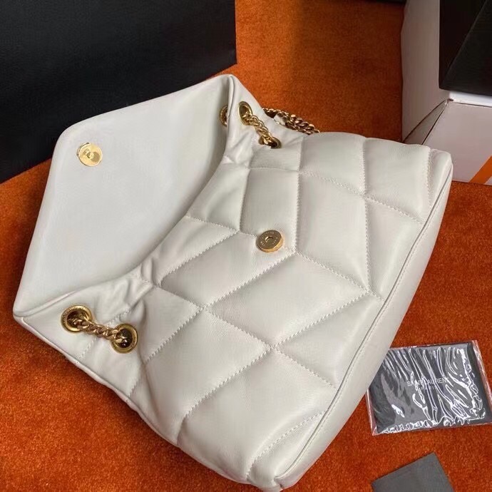 Sa**t Lau*nt small loulou puffer bag in white lambskin