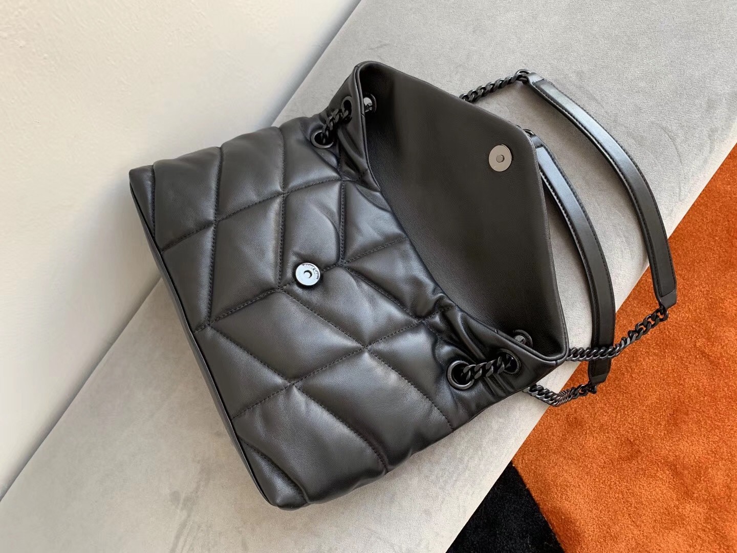 Sa**t Lau*nt so black loulou puffer small bag