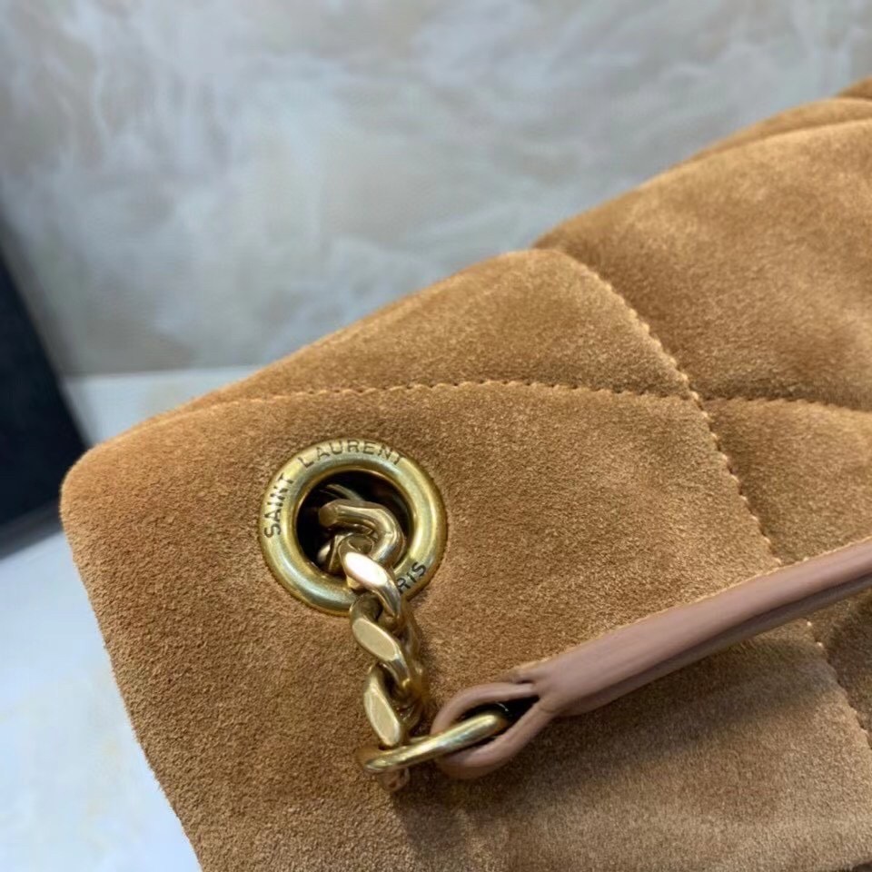 Sa**t Lau*nt loulou puffer small bag in brown suede leather
