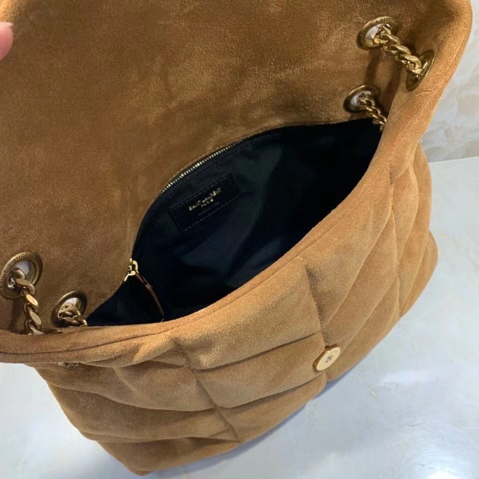 Sa**t Lau*nt loulou puffer small bag in brown suede leather