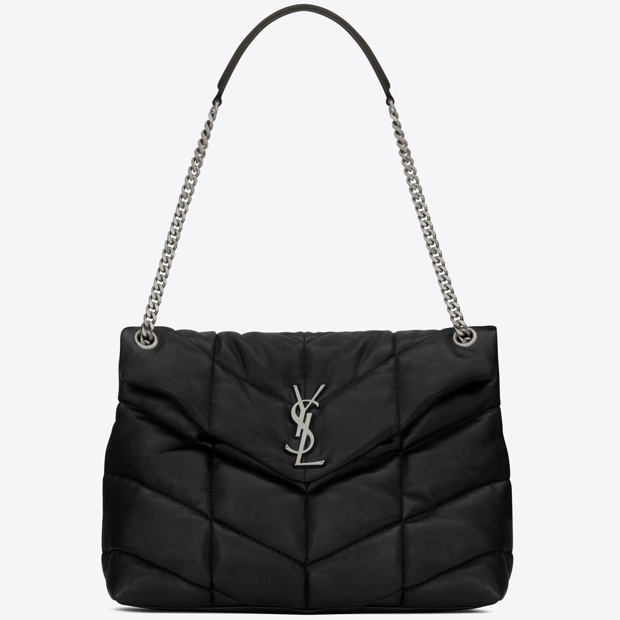 Sa**t Lau*nt loulou puffer medium bag in black lambskin