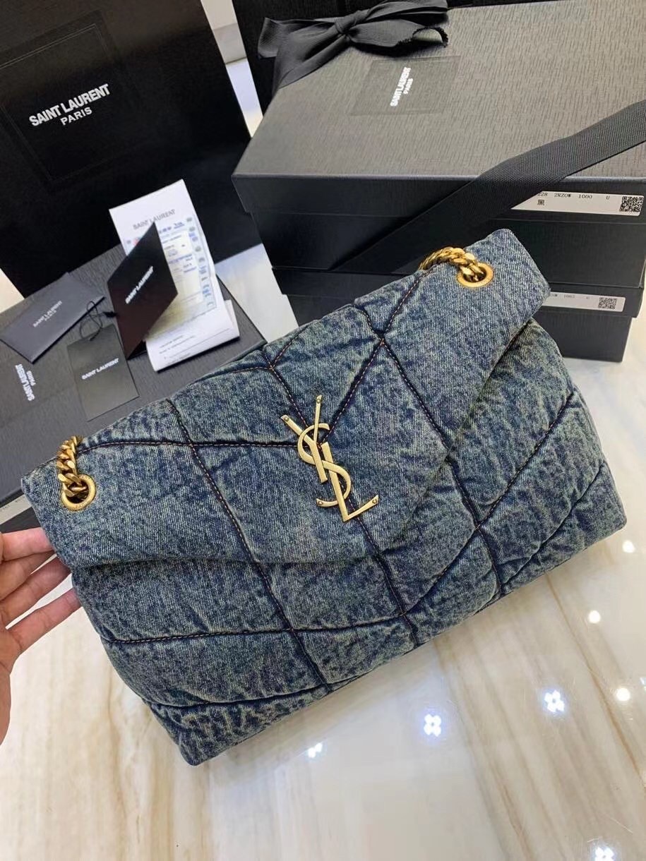 Sa**t Lau*nt loulou puffer medium bag in vintage denim