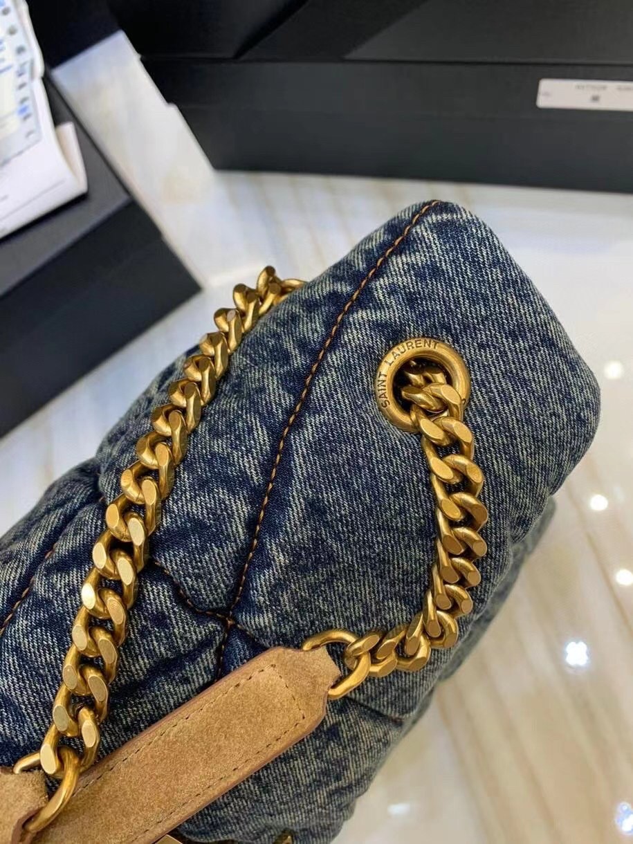 Sa**t Lau*nt loulou puffer medium bag in vintage denim