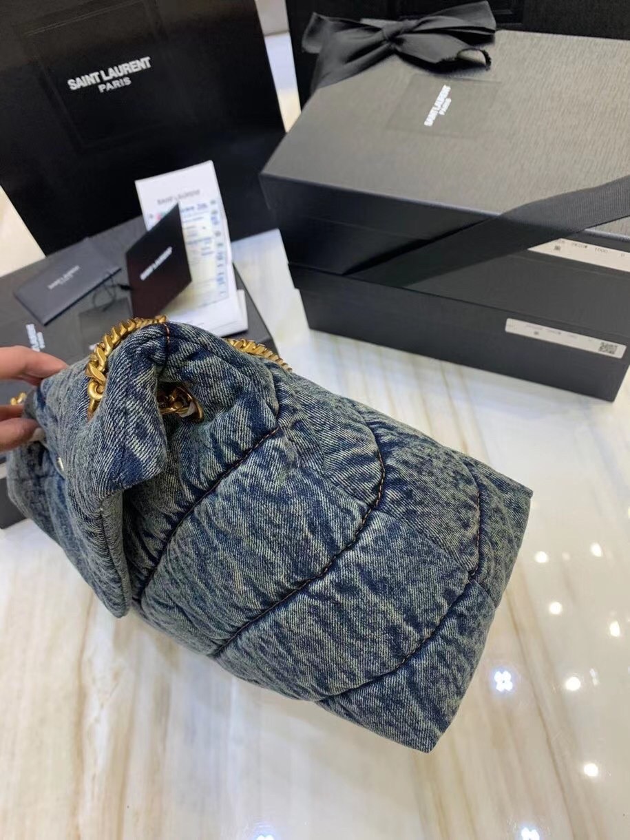Sa**t Lau*nt loulou puffer medium bag in vintage denim