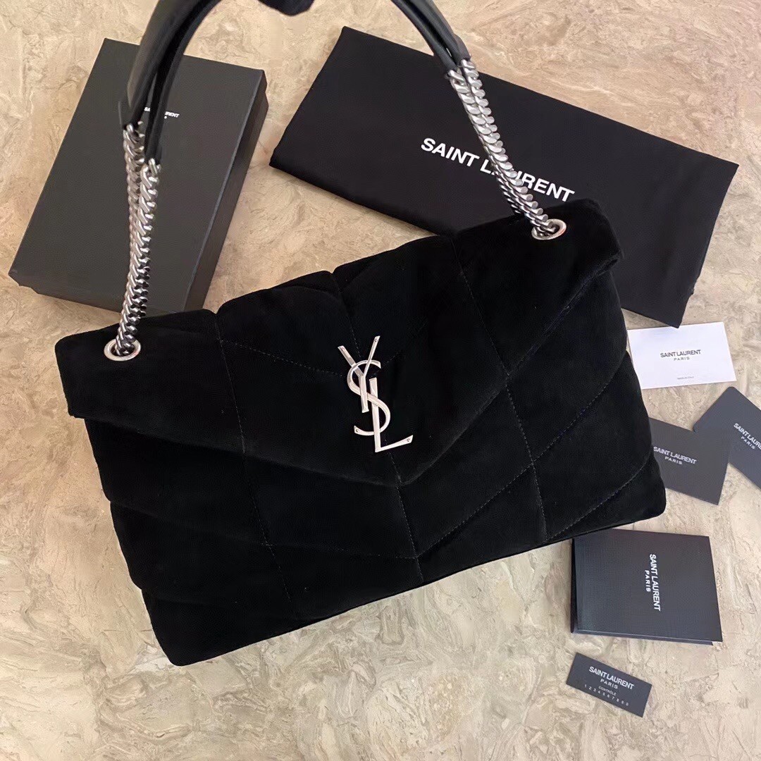 Sa**t Lau*nt loulou puffer medium bag in black suede