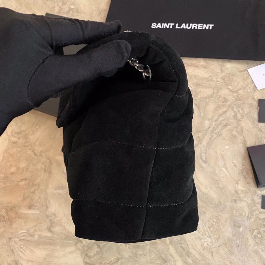 Sa**t Lau*nt loulou puffer medium bag in black suede