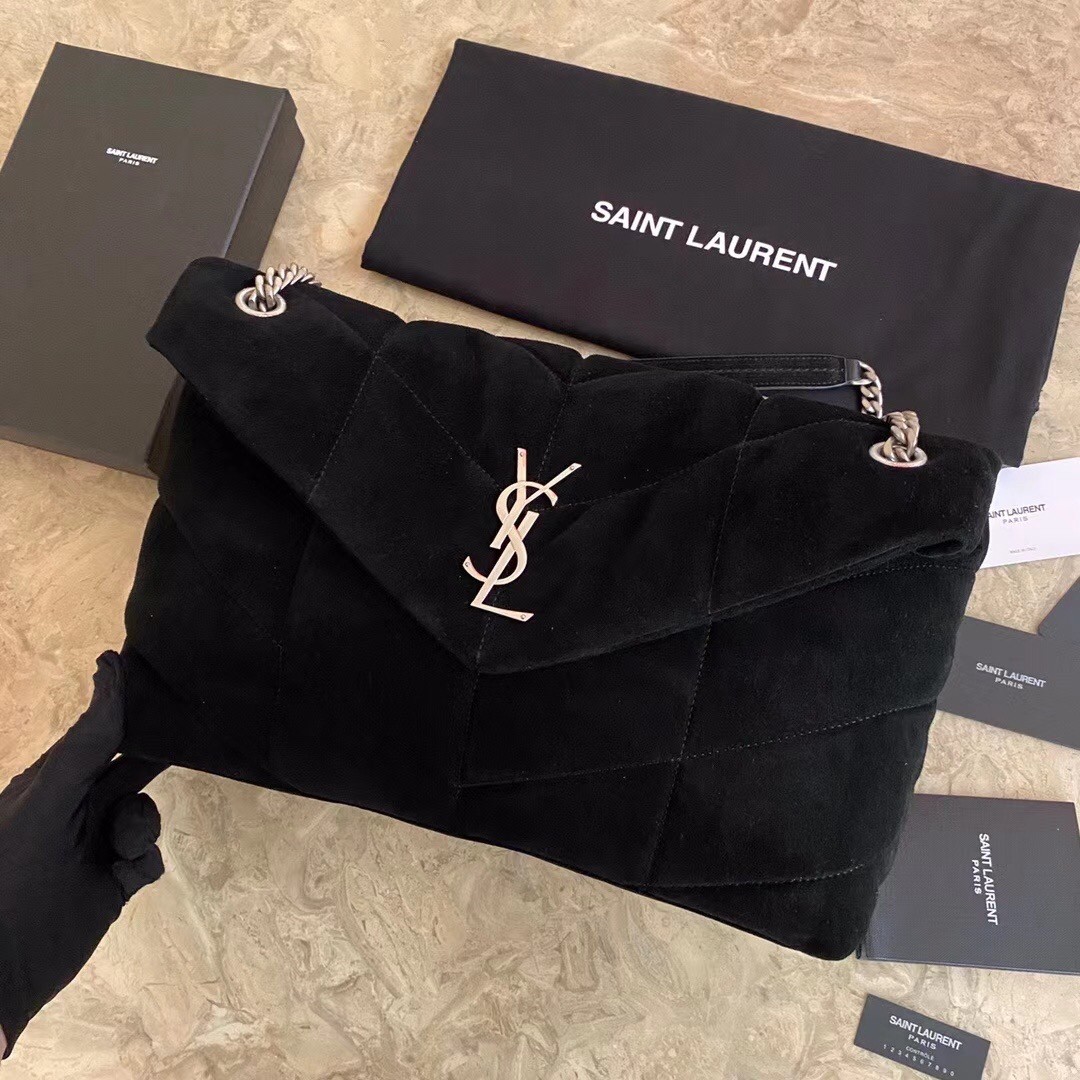 Sa**t Lau*nt loulou puffer medium bag in black suede
