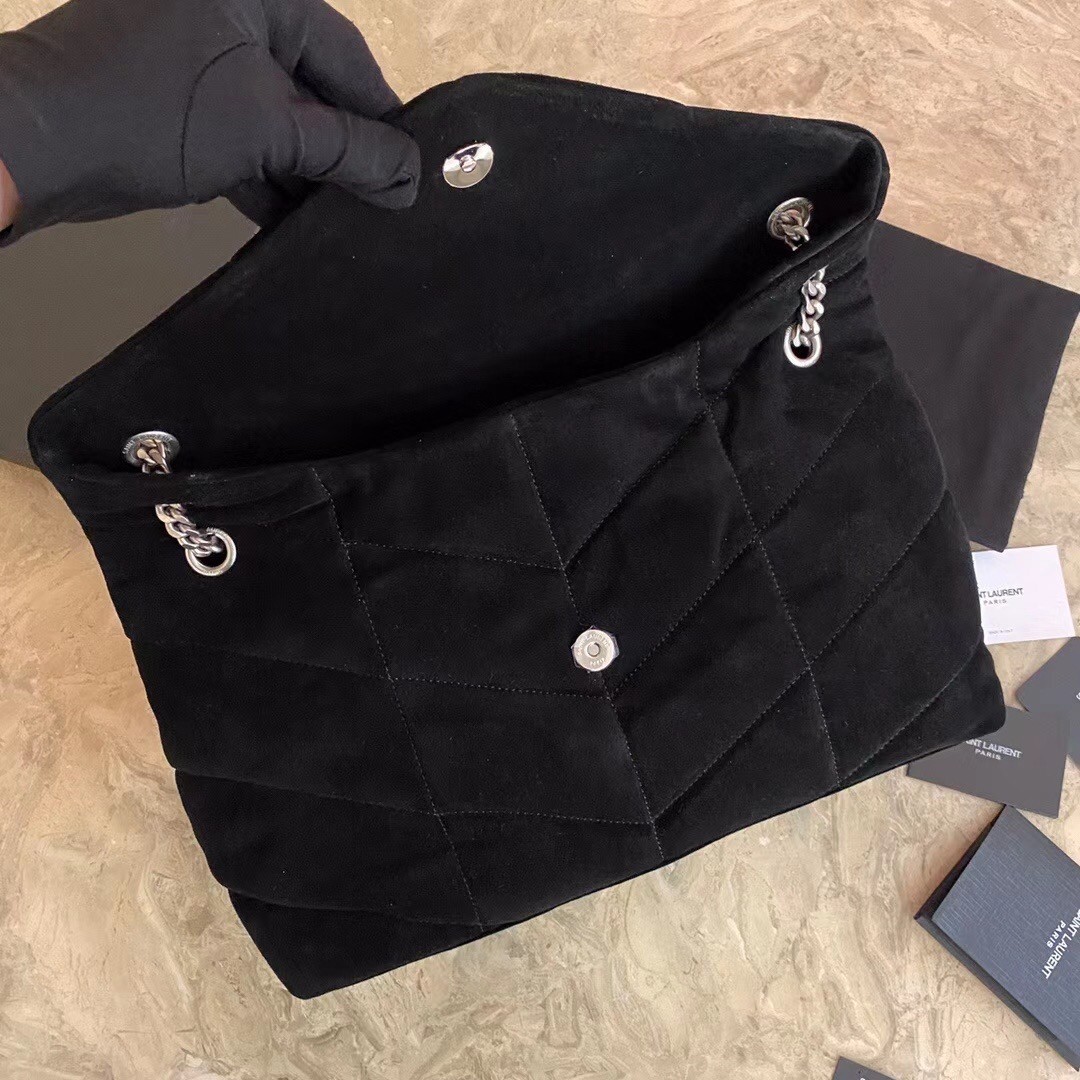 Sa**t Lau*nt loulou puffer medium bag in black suede