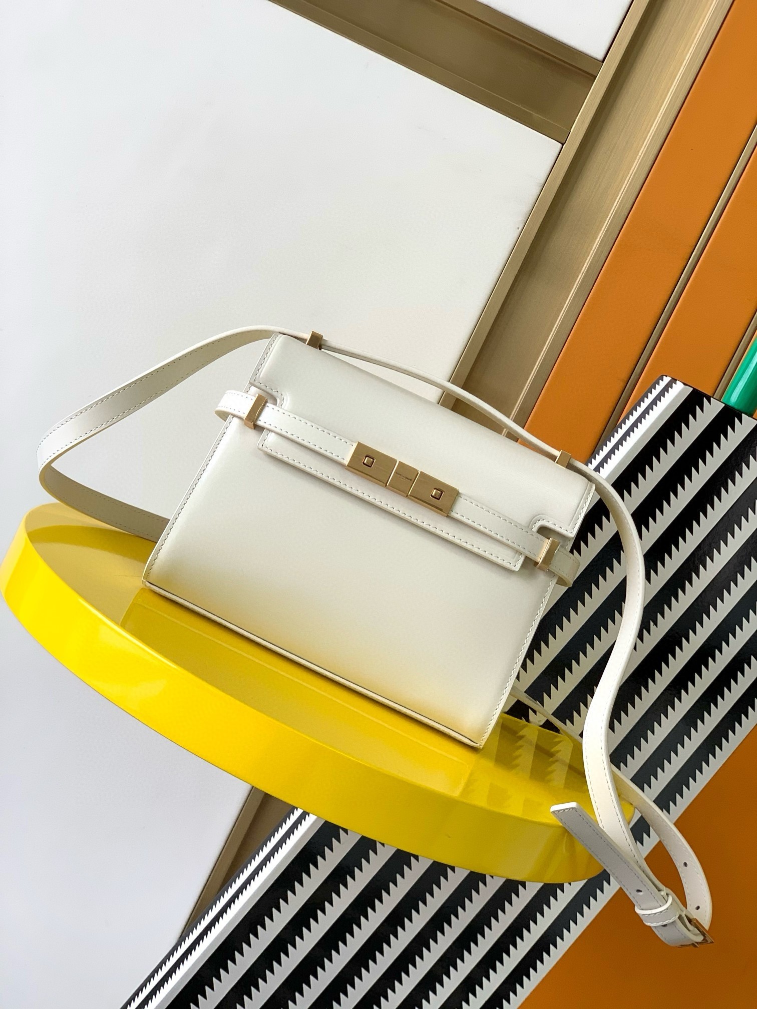 Sa**t Lau*nt manhattan mini shoulder bag in white calfskin
