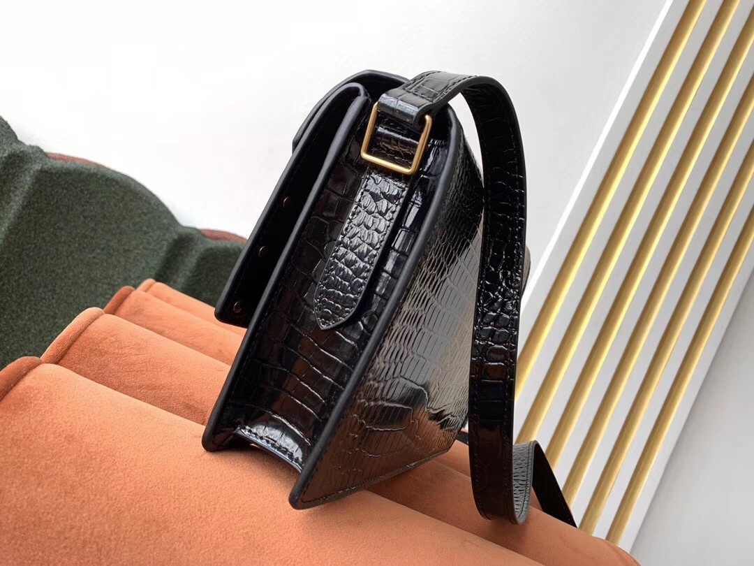 Sa**t Lau*nt margaux satchel in black crocodile embossed leather