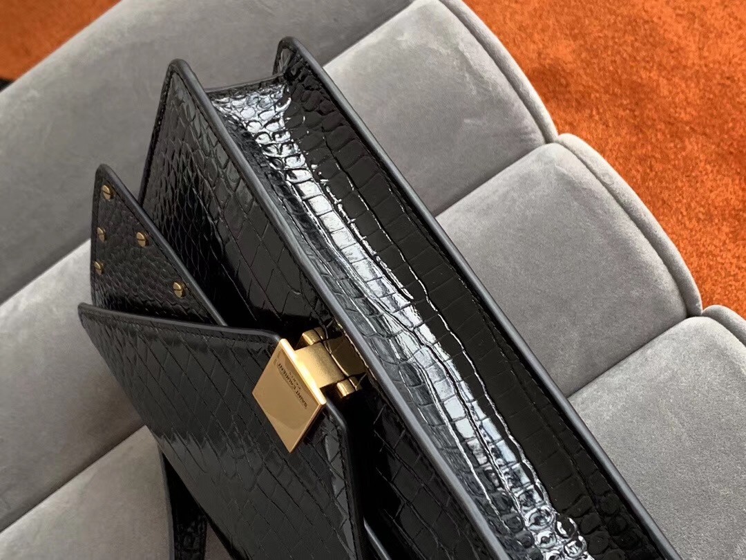 Sa**t Lau*nt margaux satchel in black crocodile embossed leather