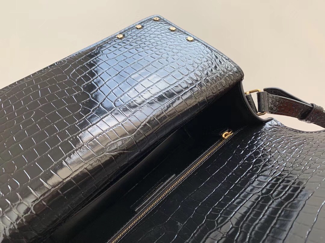 Sa**t Lau*nt margaux satchel in black crocodile embossed leather