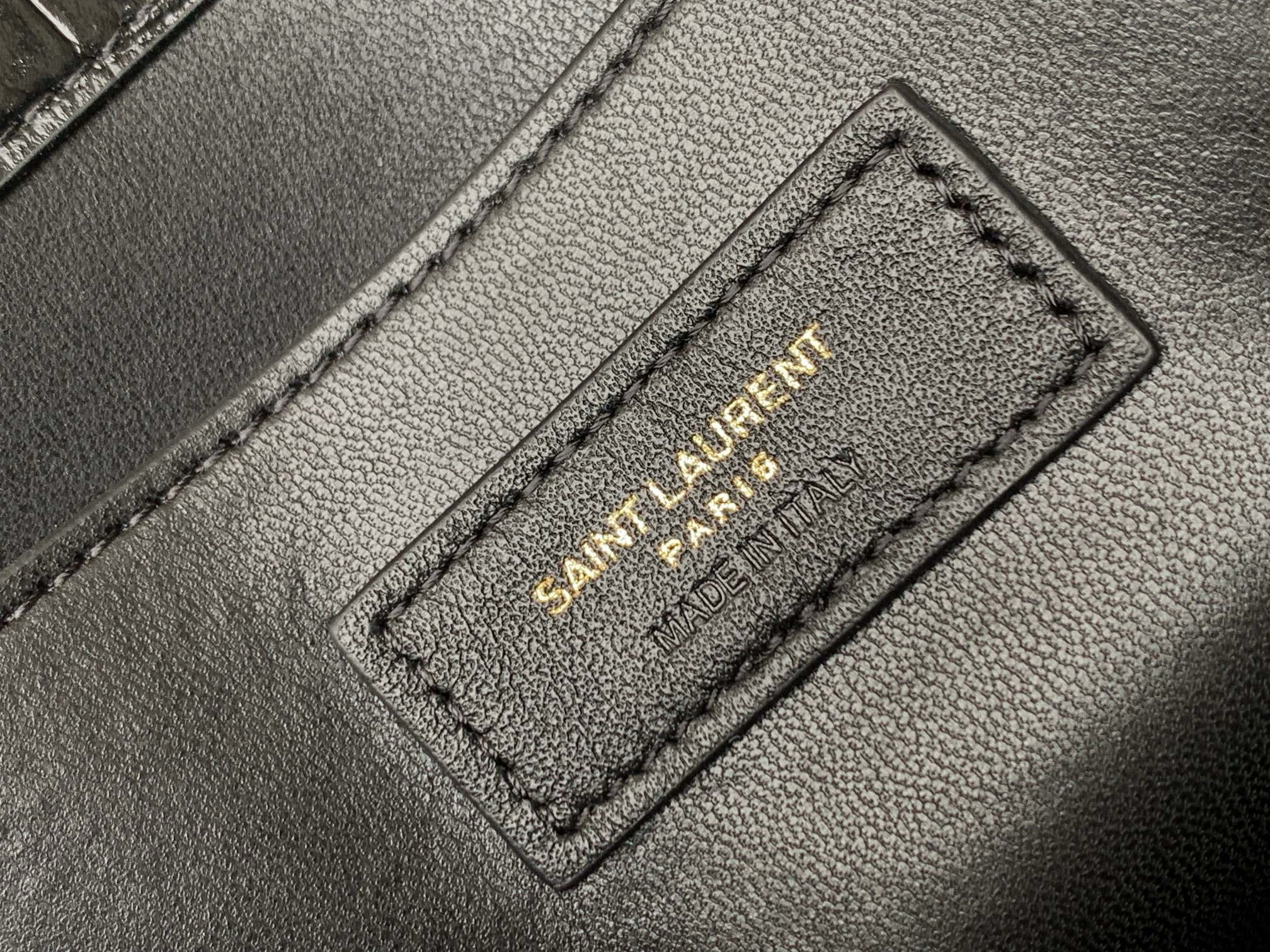 Sa**t Lau*nt manhattan small shoulder bag in black crocodile embossed calfskin