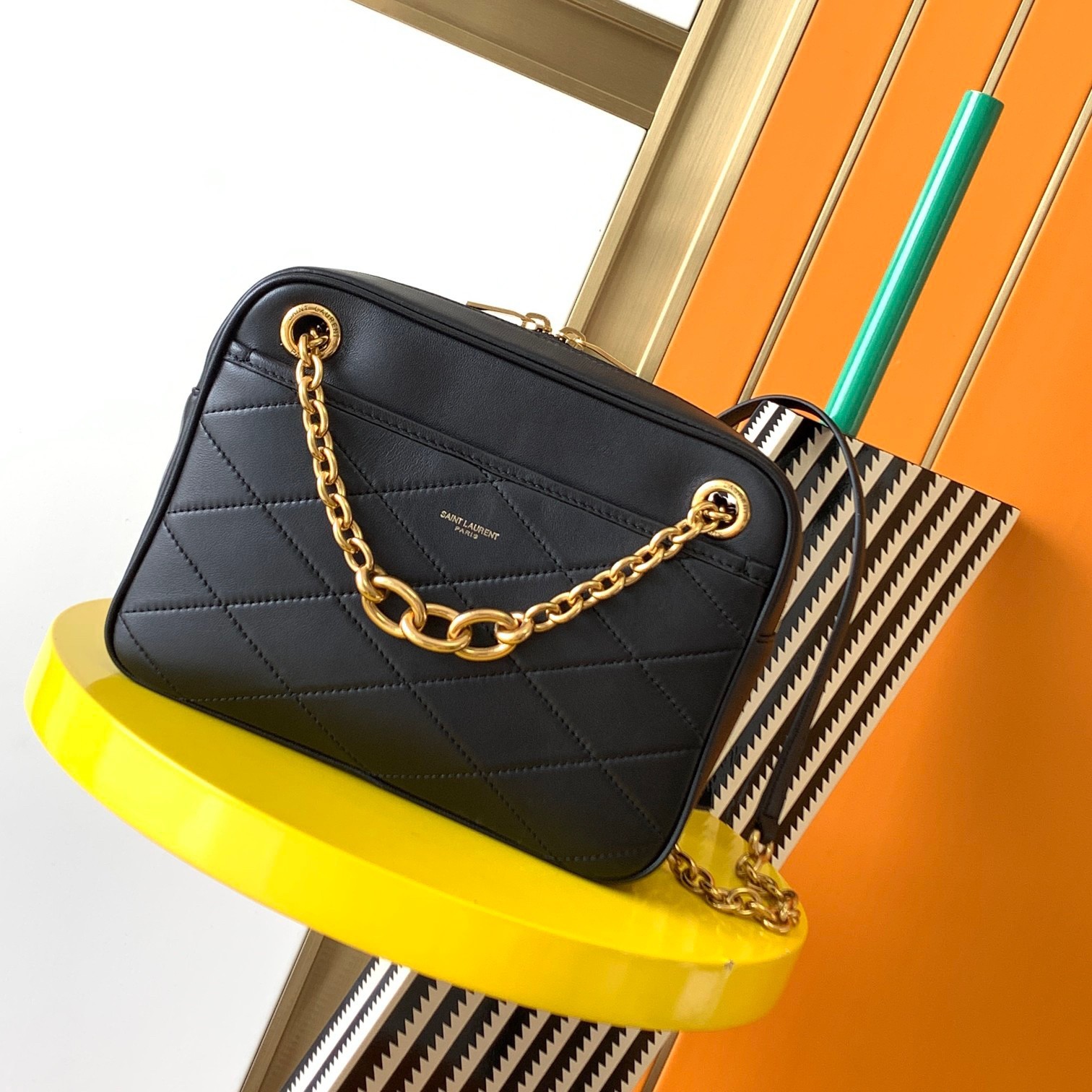 Sa**t Lau*nt le maillon small chain bag in black lambskin