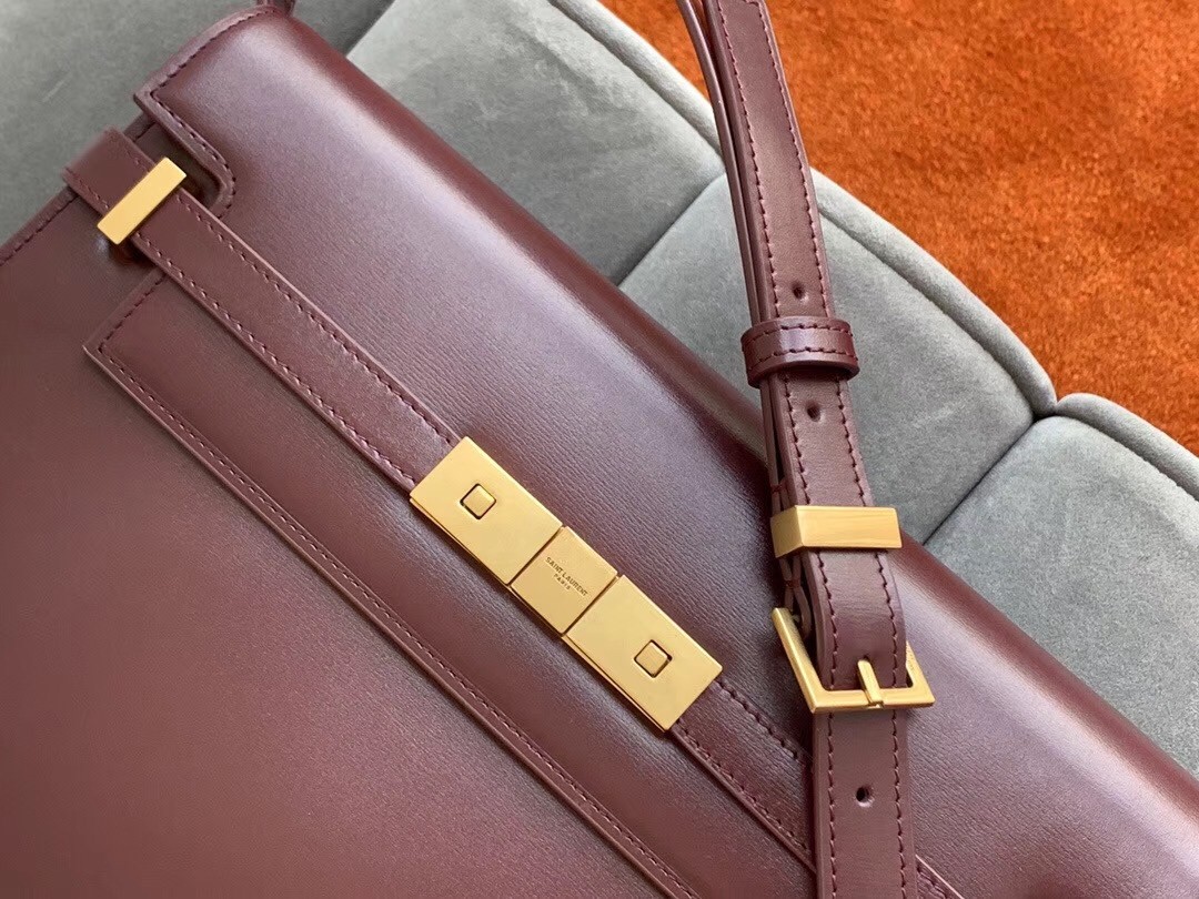 Sa**t Lau*nt manhattan baguette bag in bordeaux calfskin